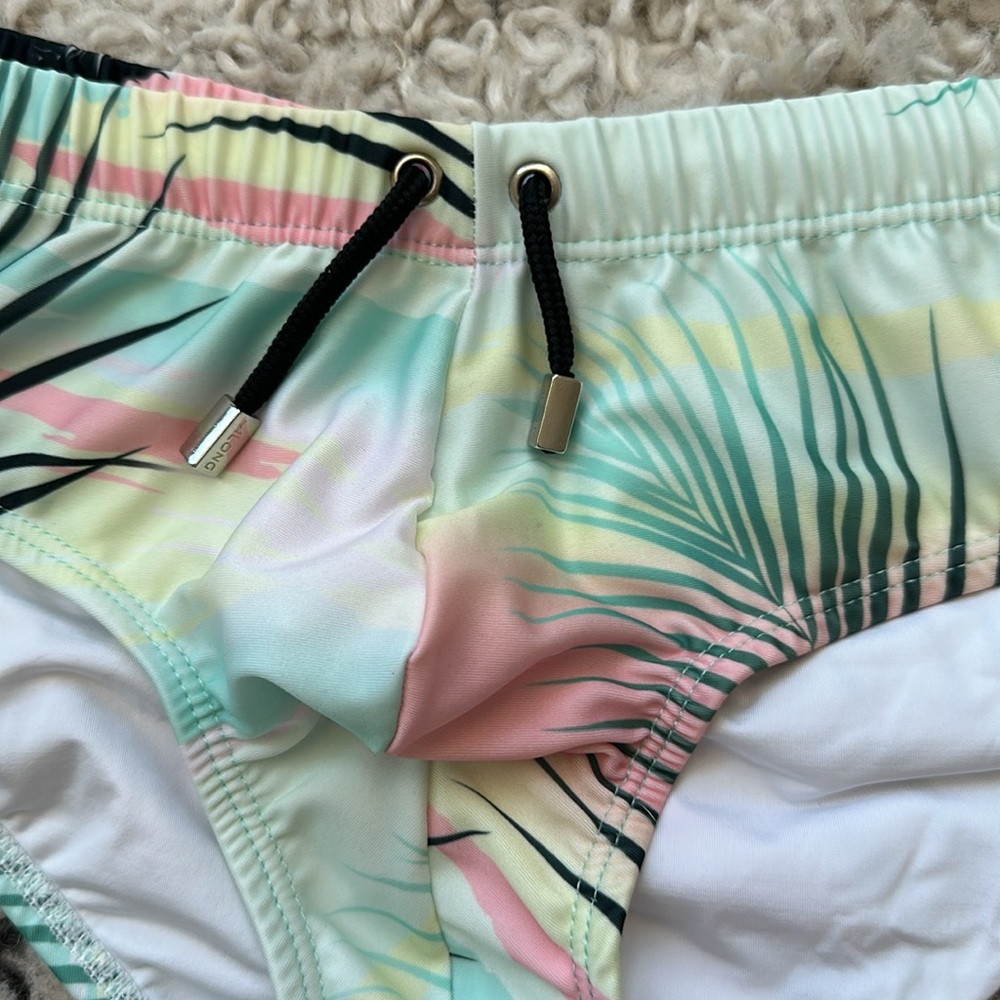 Men's Palm-Print Swim Trunks - Light Green - Picture 4 of 6